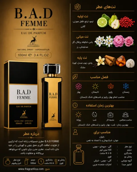 ادکلن دخترانه الحمبرا B.A.D FEMME زنانه