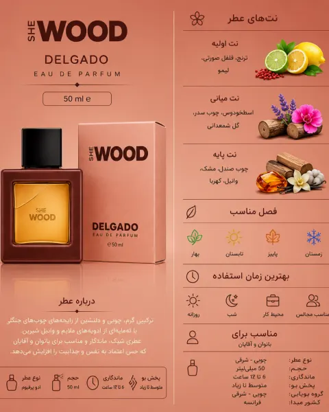 ادکلن دخترانه دلگادو She Wood زنانه