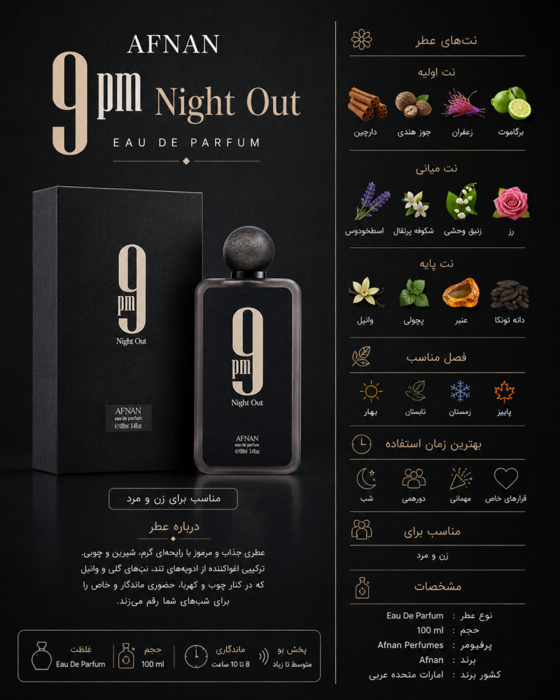 ادکلن یونیسکس افنان 9PM Night Out